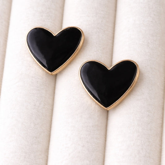 Earring Black Drop Heart (Gizelle)