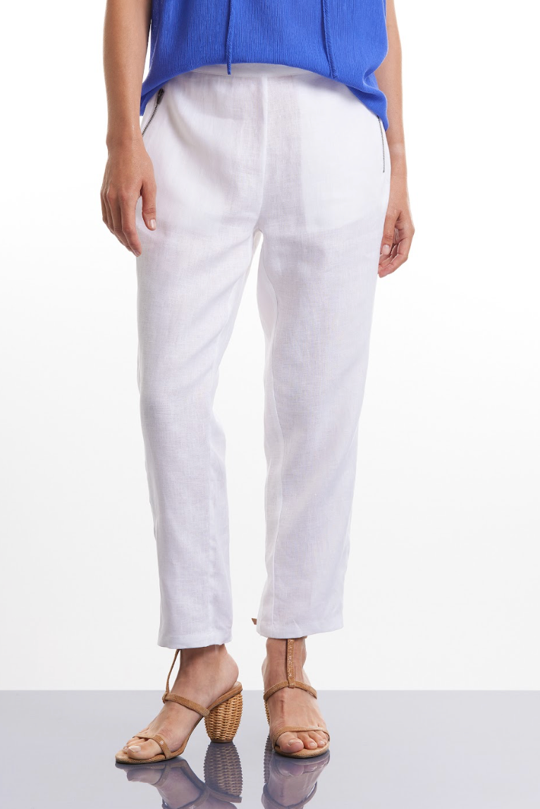 Zip 3/4 Linen Pants White (Sirocco)