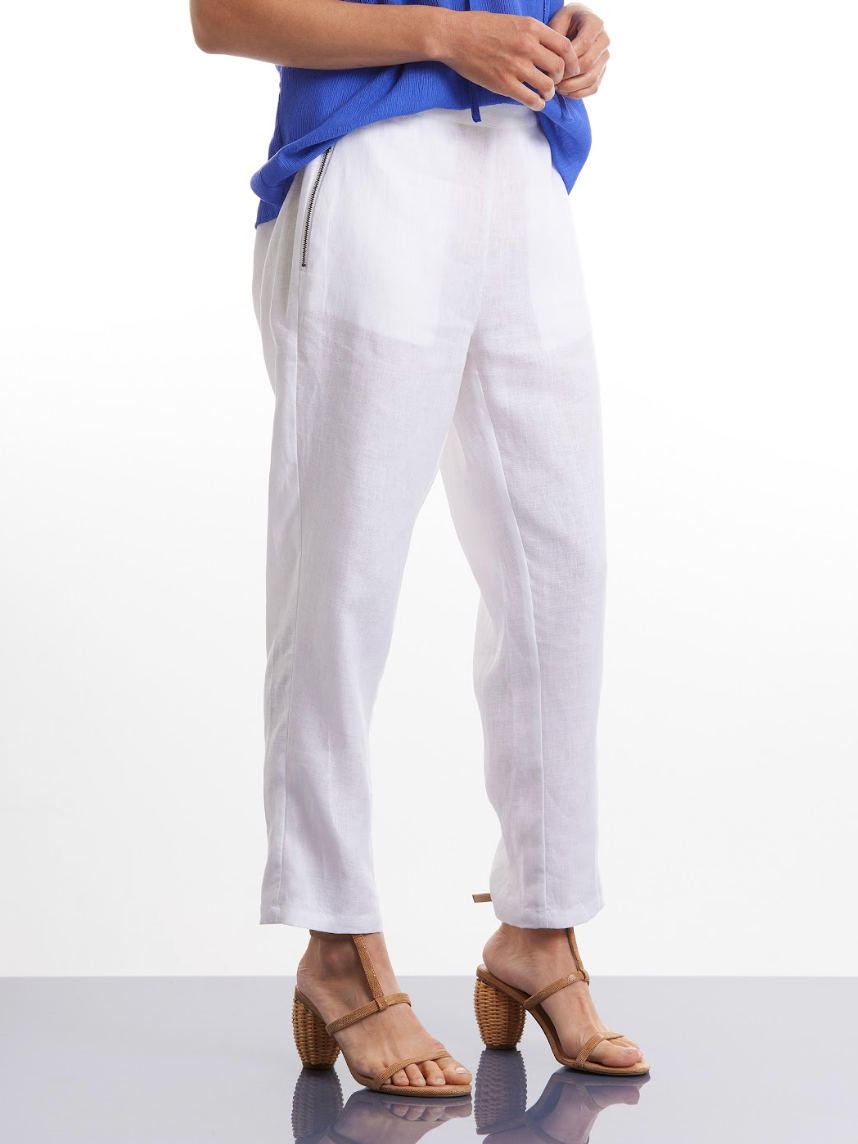 Zip 3/4 Linen Pants White (Sirocco)
