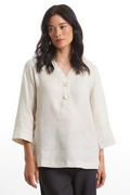 V-neck Button Linen Top Stone (Sirocco)