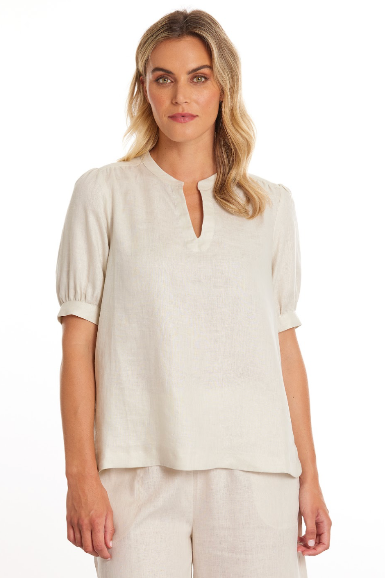 Puff Sleeve Linen Top (Sirocco)