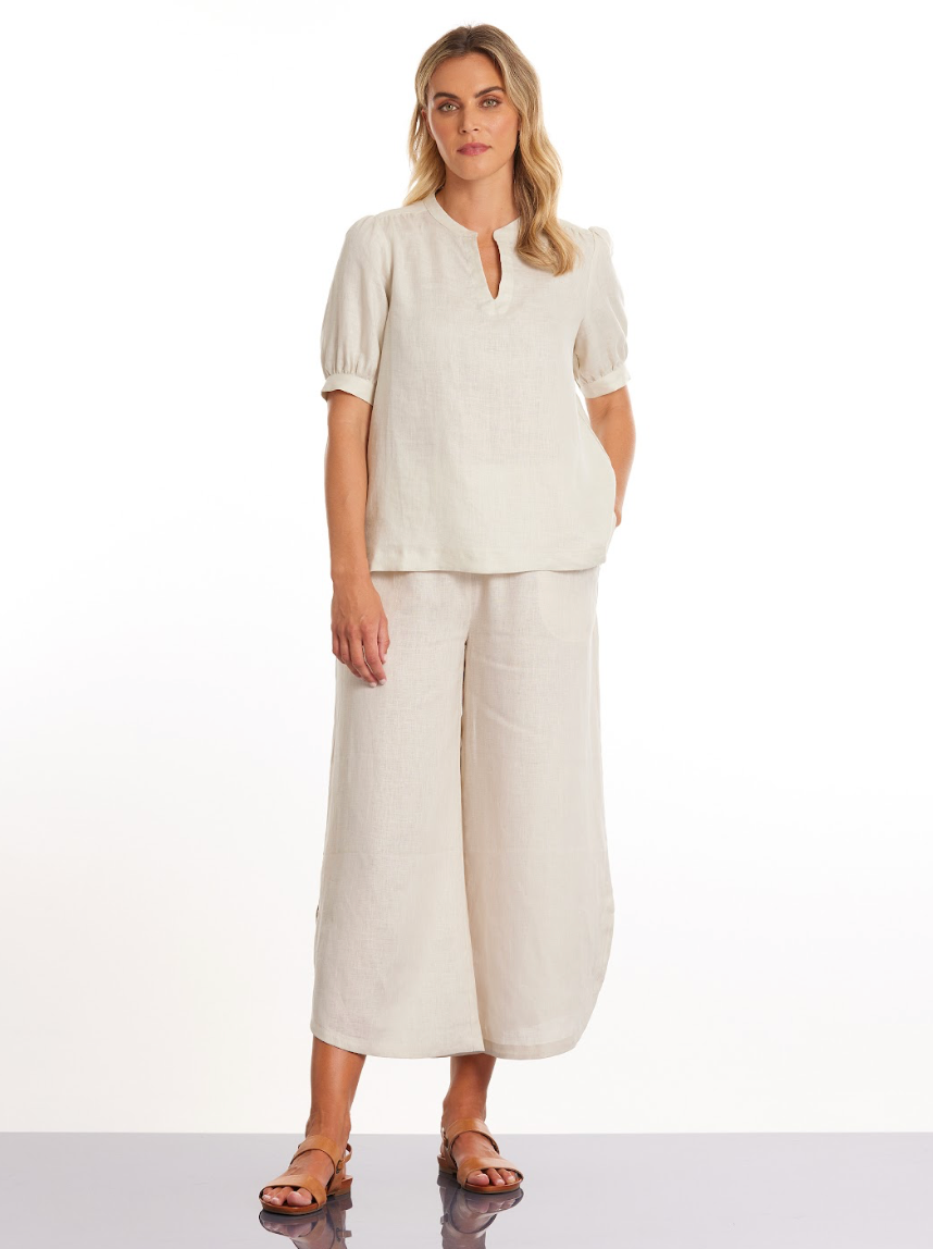 Puff Sleeve Linen Top (Sirocco)