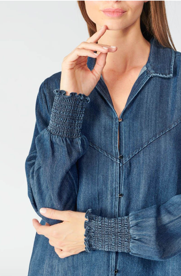 Heather Dark Blue Denim Shirt (Le Temp Des Perises)
