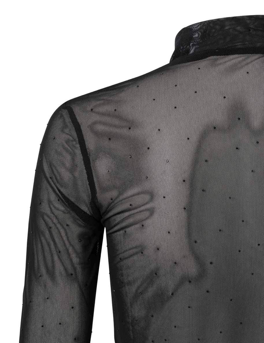 High Neck Mesh Top With Rhinestones (Yaya)