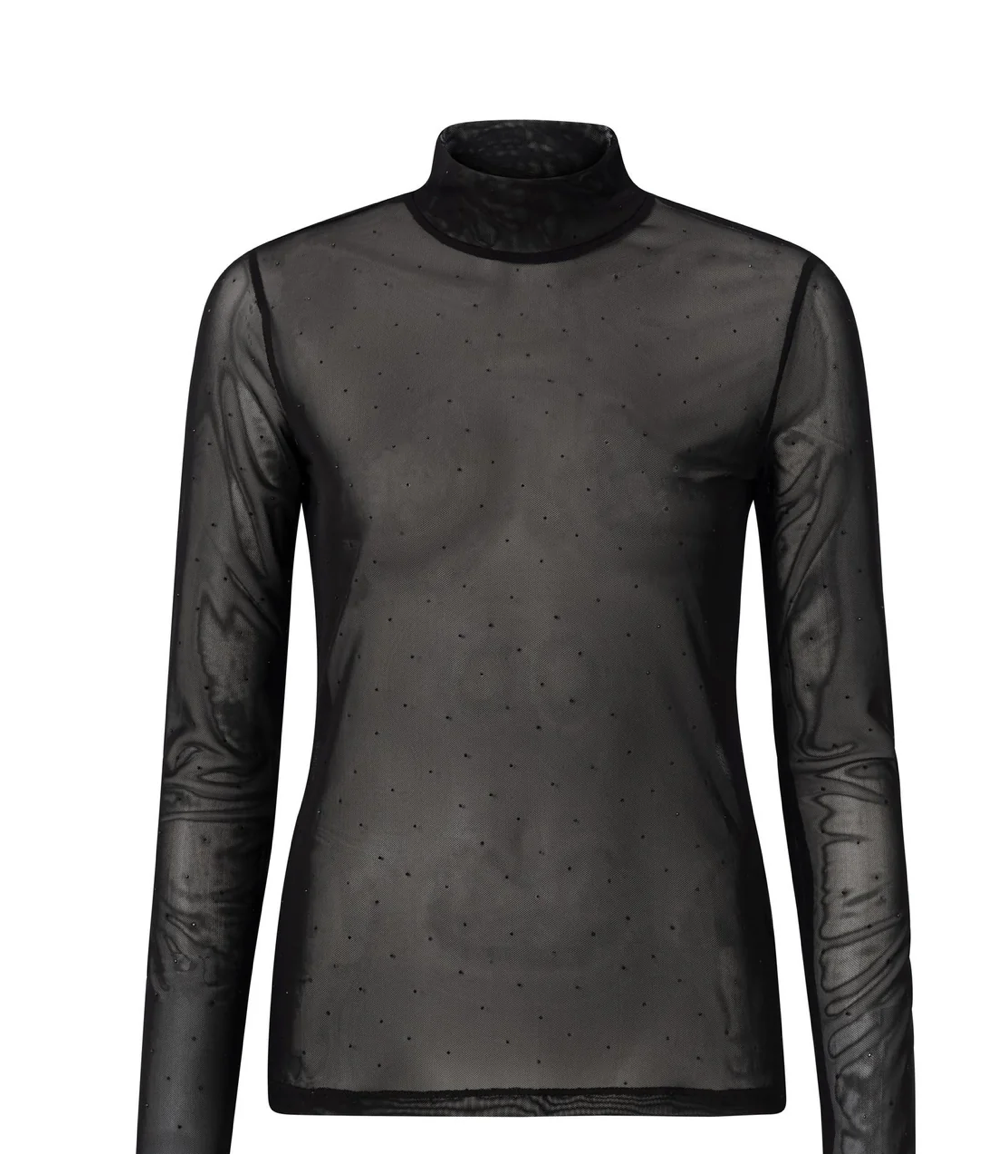 High Neck Mesh Top With Rhinestones (Yaya)