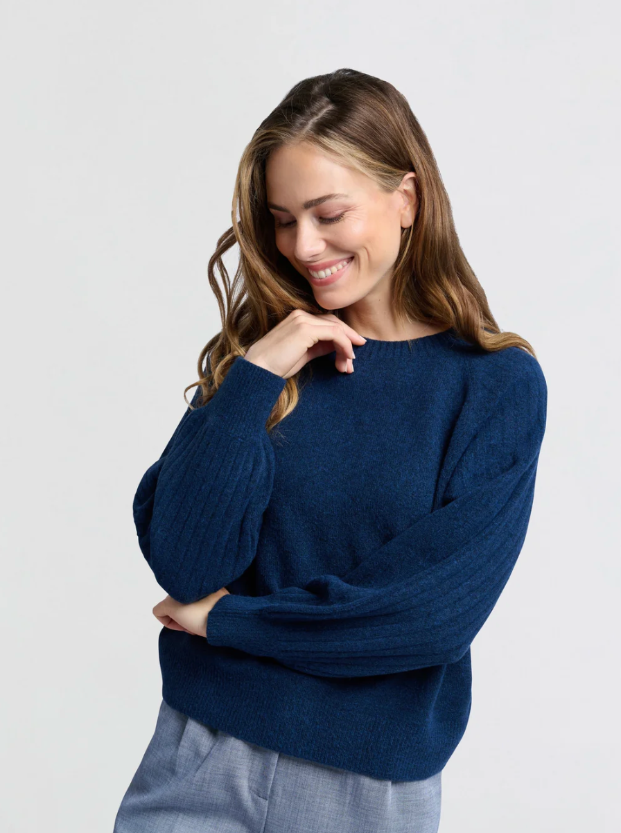 Melange Ribbed Round Neck Sweater (Yaya)