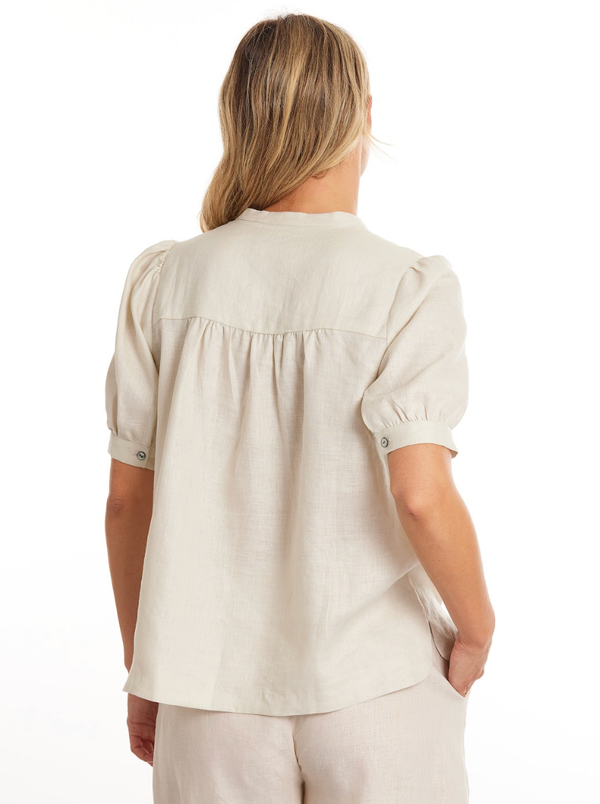 Puff Sleeve Linen Top (Sirocco)