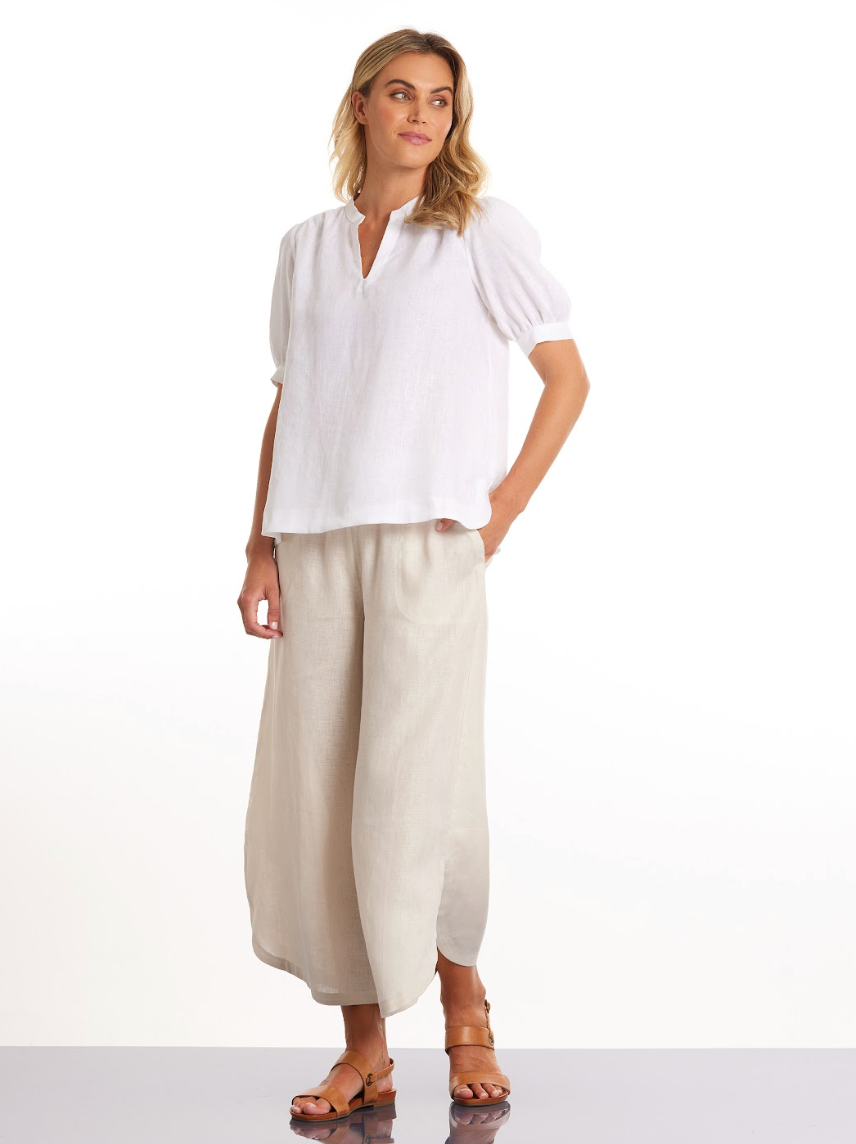 Puff Sleeve Linen Top (Sirocco)