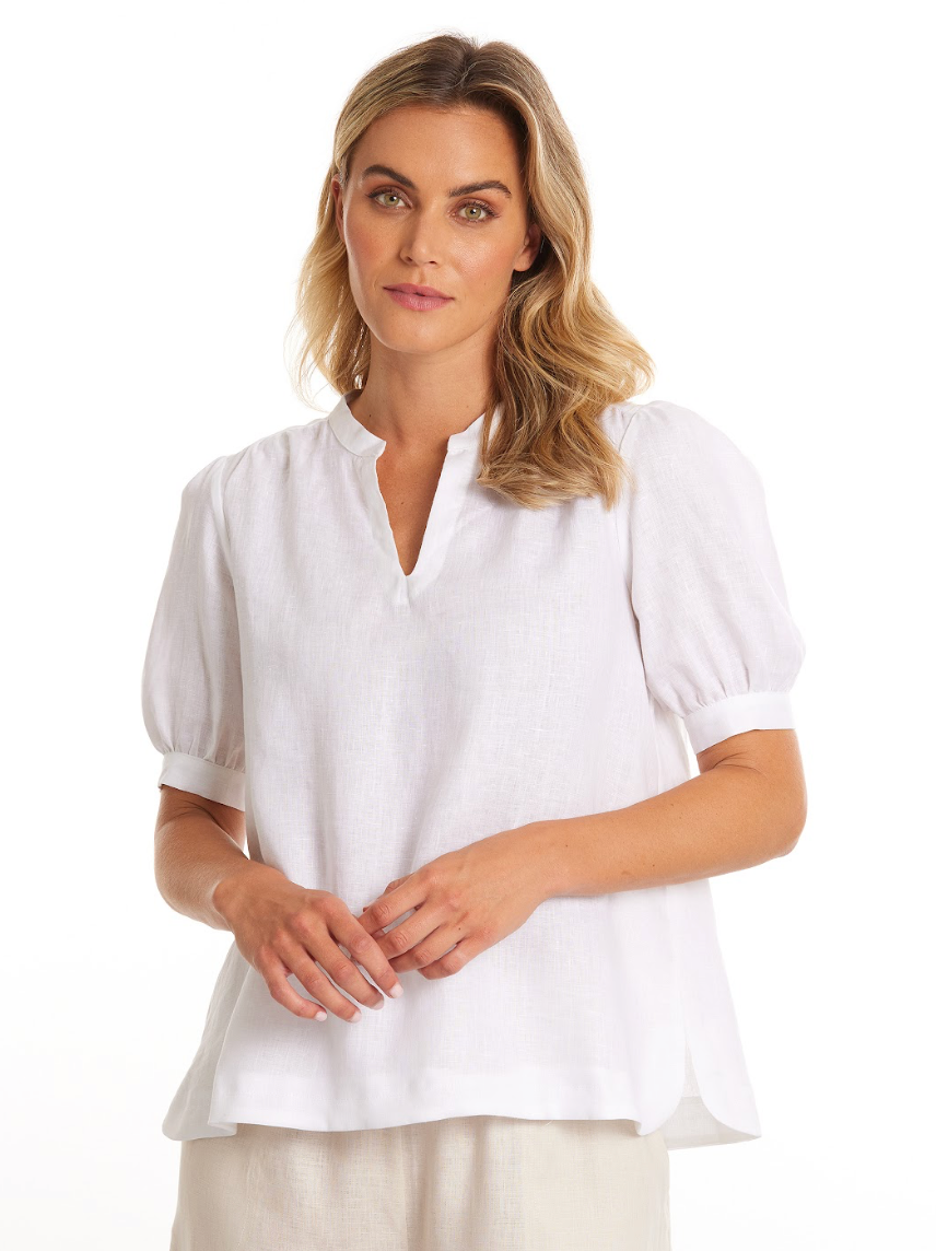 Puff Sleeve Linen Top (Sirocco)