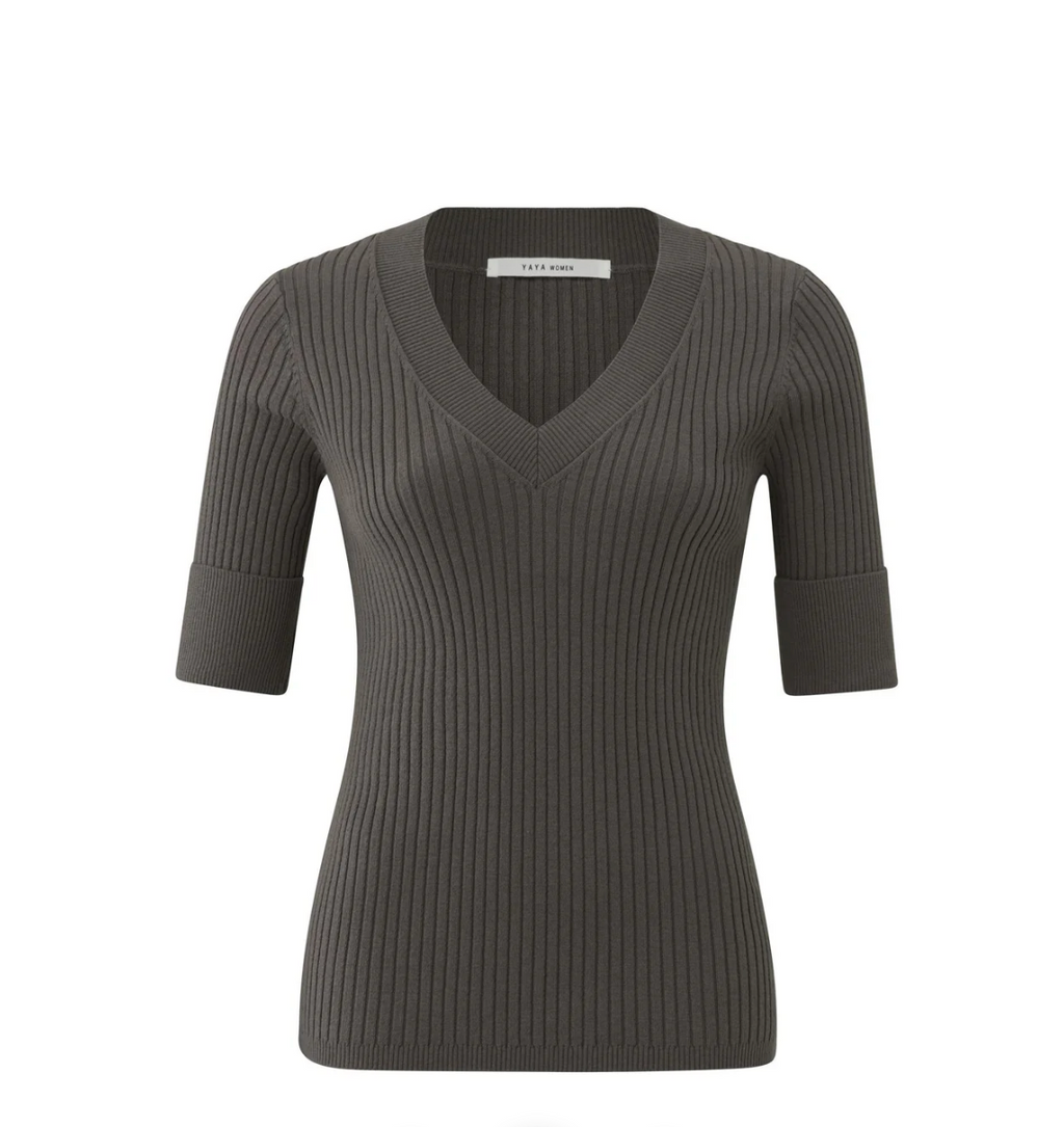 Ribbed V-neck Sweater (Yaya)